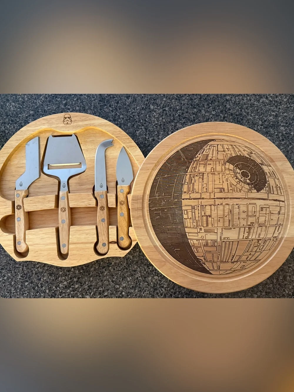 Star Wars Wooden Death Star Serving Board - Natural Wood & Dark Burn